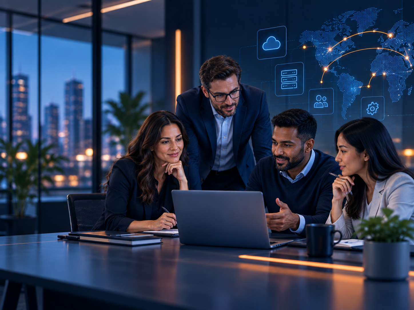 CoreProIT team collaborating in a modern technology workspace